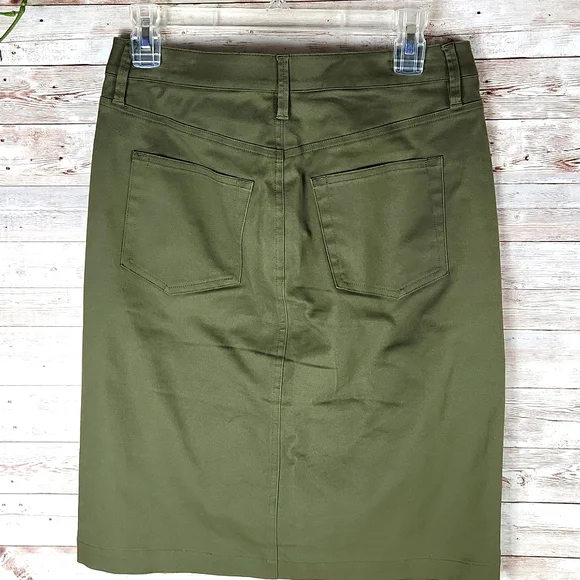 Loft, Olive Green, 0337, Women's straight mini skirt. Back split, SZ 4 - Picture 2 of 8